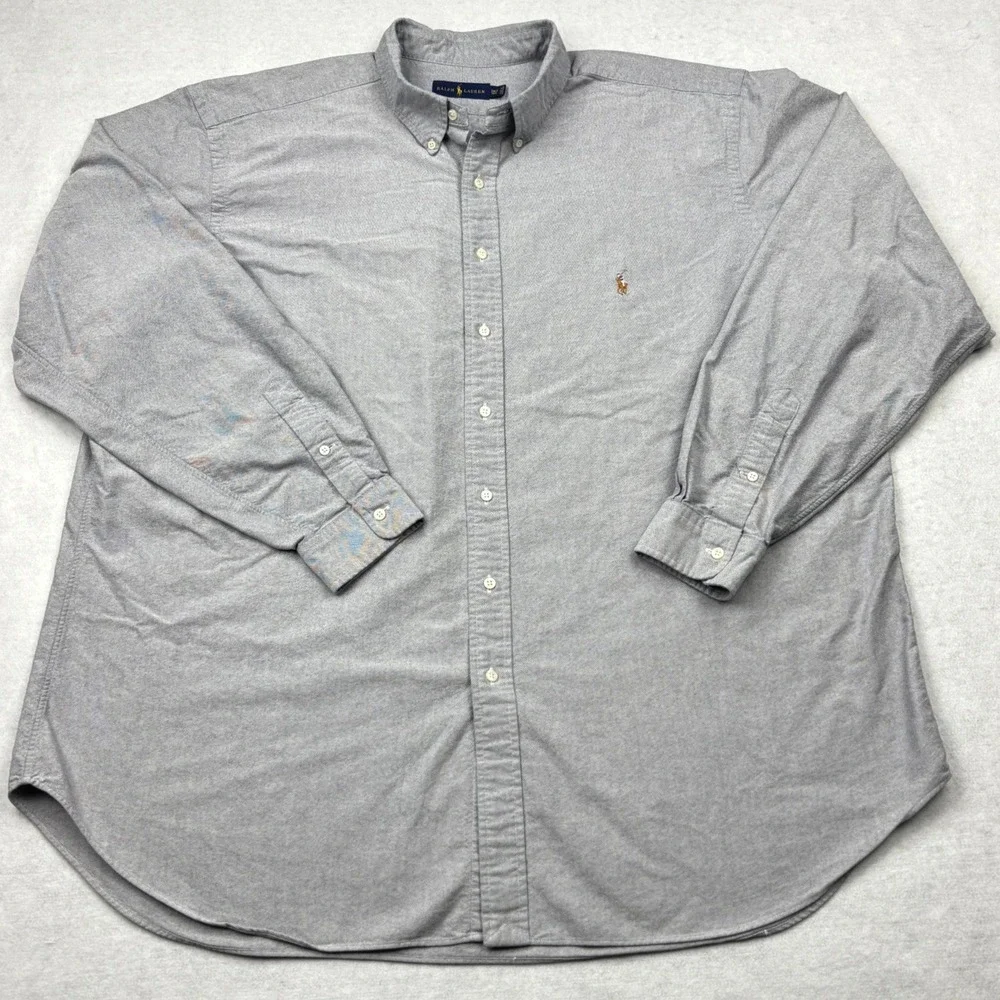 Polo Ralph Lauren Grey Oxford Button Down Shirt Mens 3XLT Tall Long Sleeve Pony